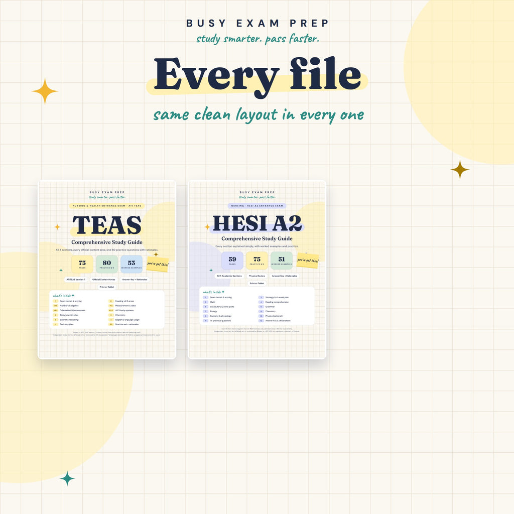 TEAS and HESI A2 digital study-guide covers included in this bundle. No printed books are shipped.