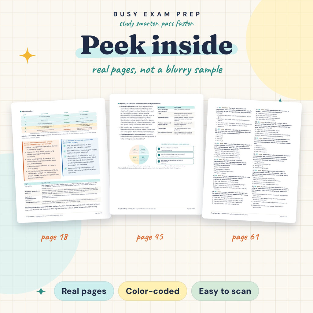 CMSRN Exam Study Guide: actual page previews from the digital PDF. No physical book.
