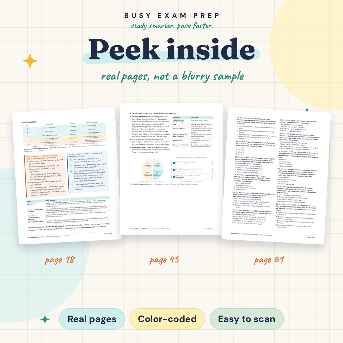CMSRN Exam Study Guide: actual page previews from the digital PDF. No physical book.