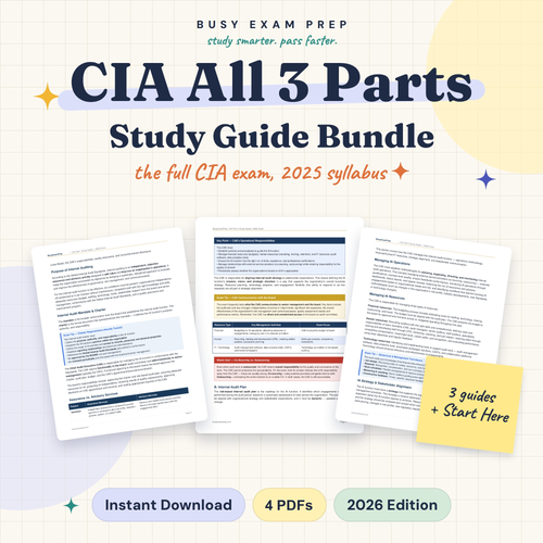 CIA Parts 1, 2 and 3 digital study-guide bundle. Three study-guide PDFs plus the Start Here PDF; four PDFs total. No printed books.