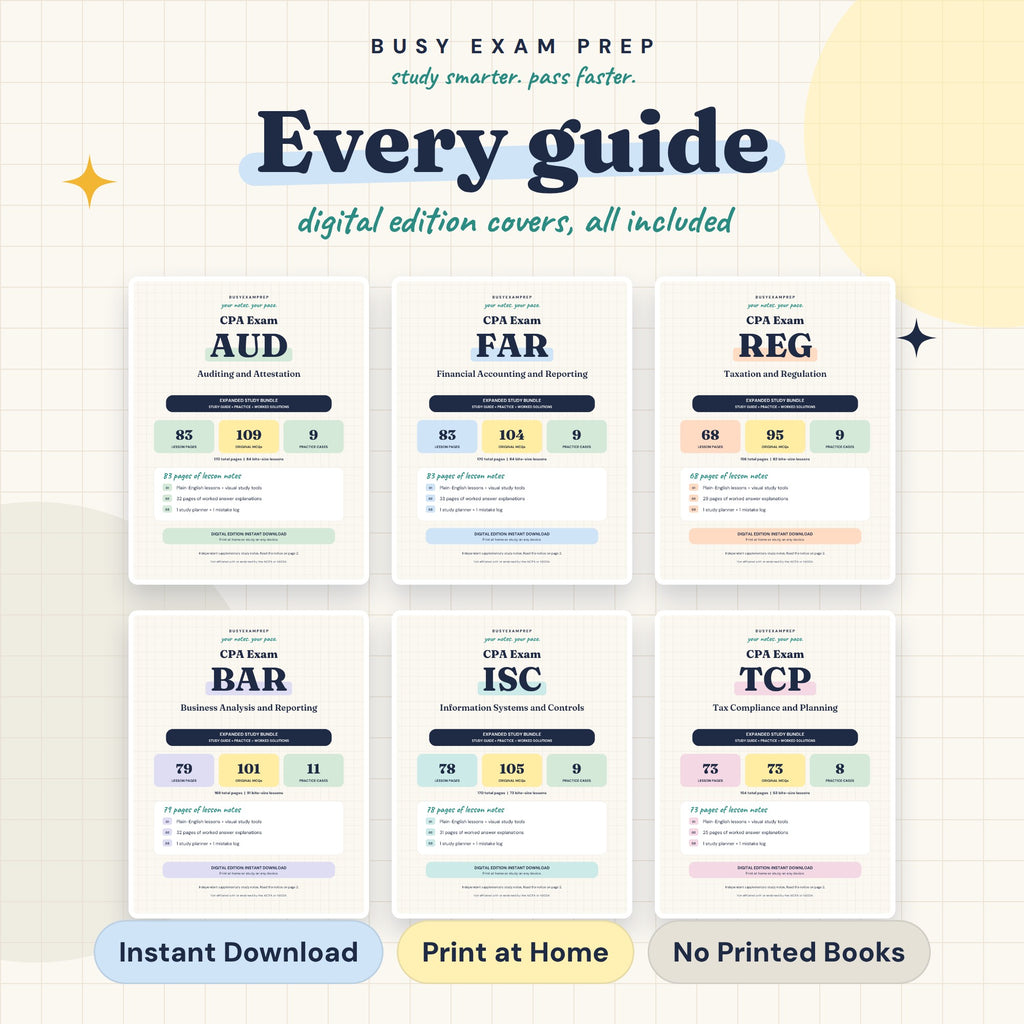 CPA Complete Study Guides, All 6 Sections, Digital Edition. Digital guide format and download instructions. Paid add-ons depend on the selected Package. No printed book.