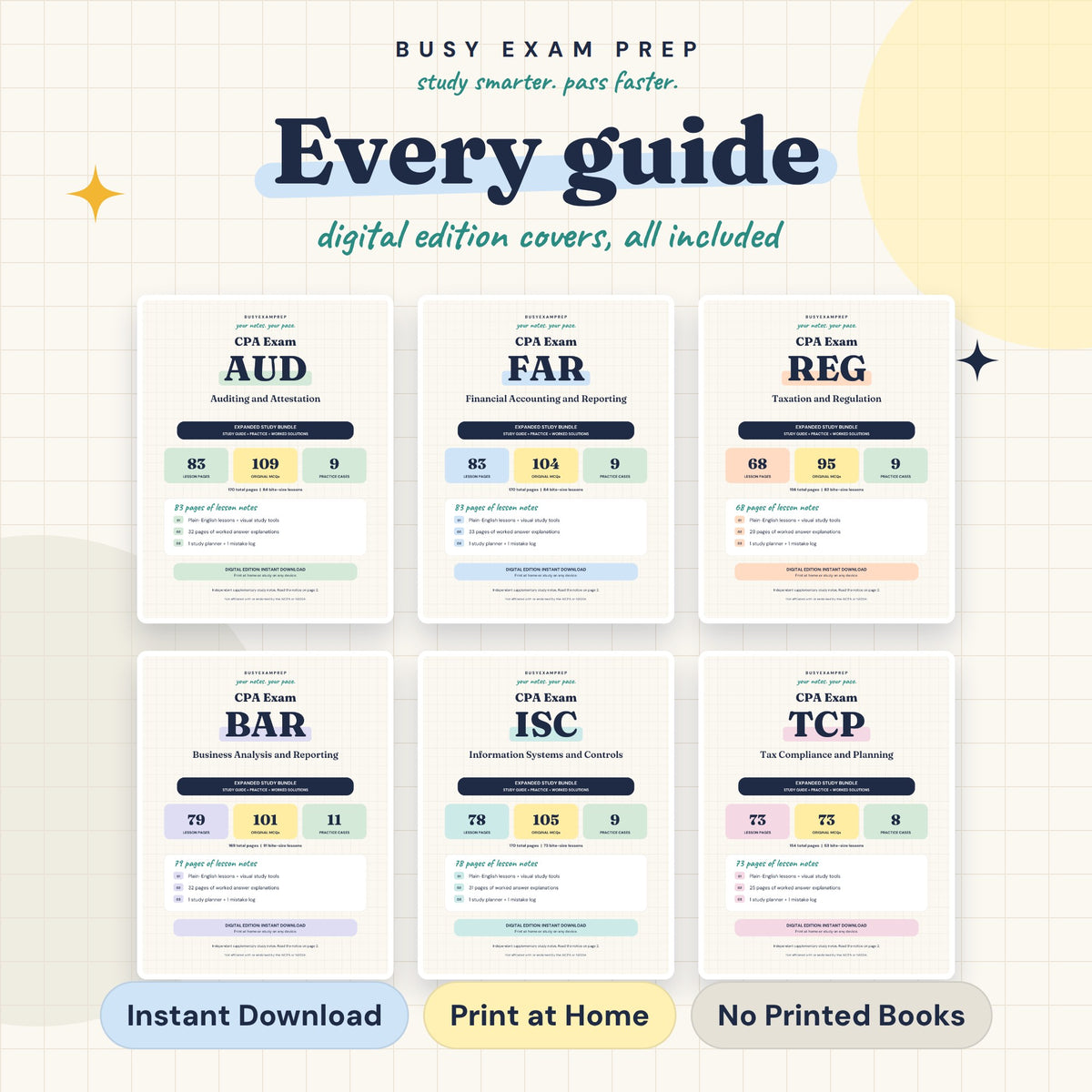 CPA Complete Study Guides, All 6 Sections, Digital Edition. Digital guide format and download instructions. Paid add-ons depend on the selected Package. No printed book.