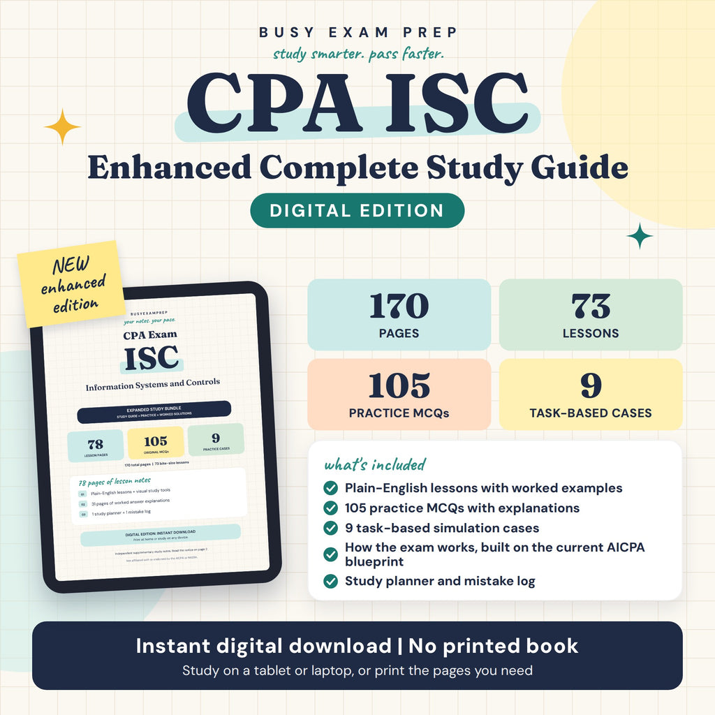 CPA ISC Complete Study Guide, Digital Edition. Enhanced Complete digital guide cover and content counts. No printed book.