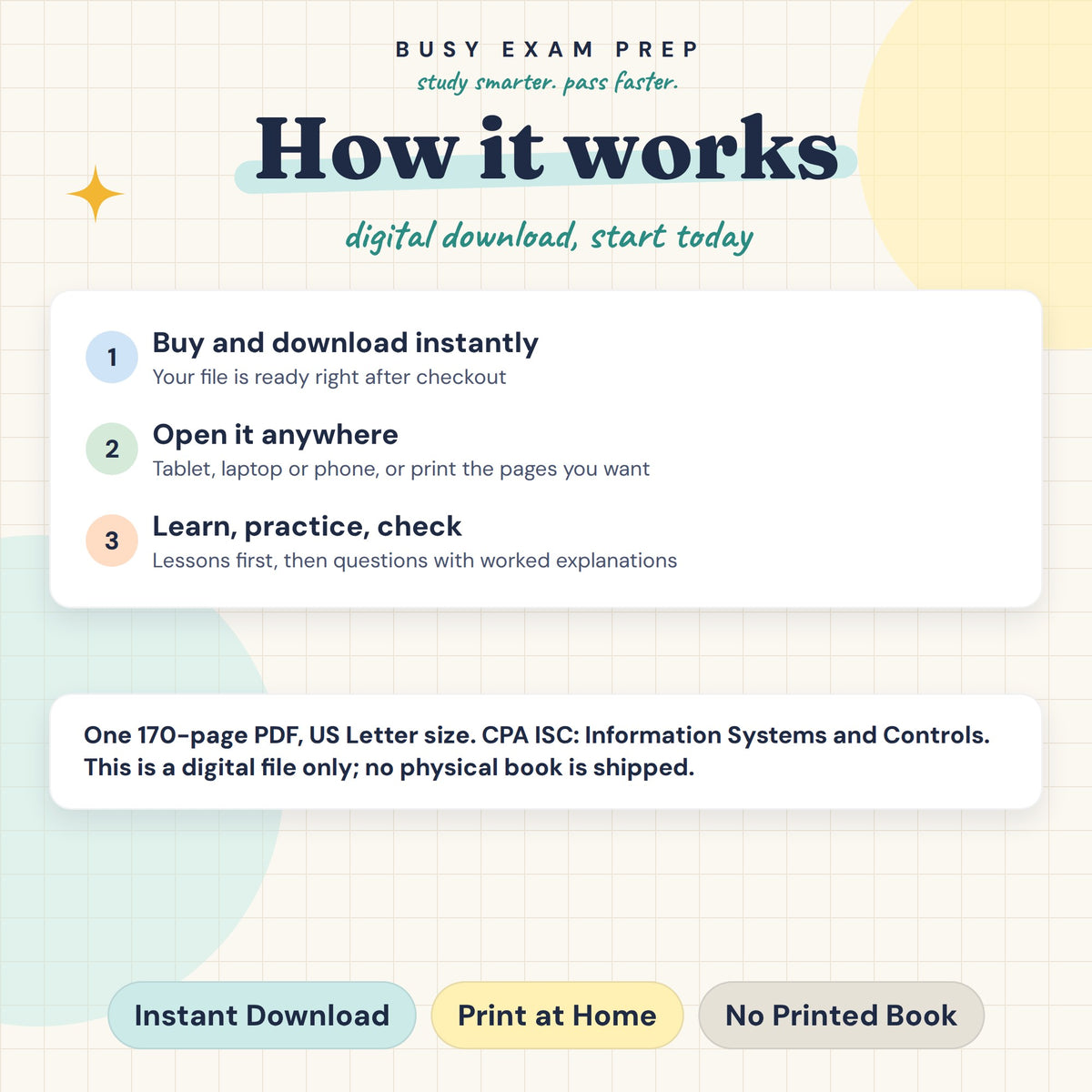 CPA ISC Complete Study Guide, Digital Edition. Digital guide format and download instructions. Paid add-ons depend on the selected Package. No printed book.