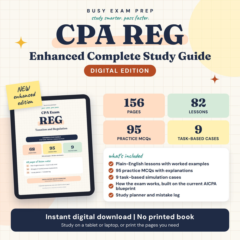 CPA REG Complete Study Guide, Digital Edition. Enhanced Complete digital guide cover and content counts. No printed book.