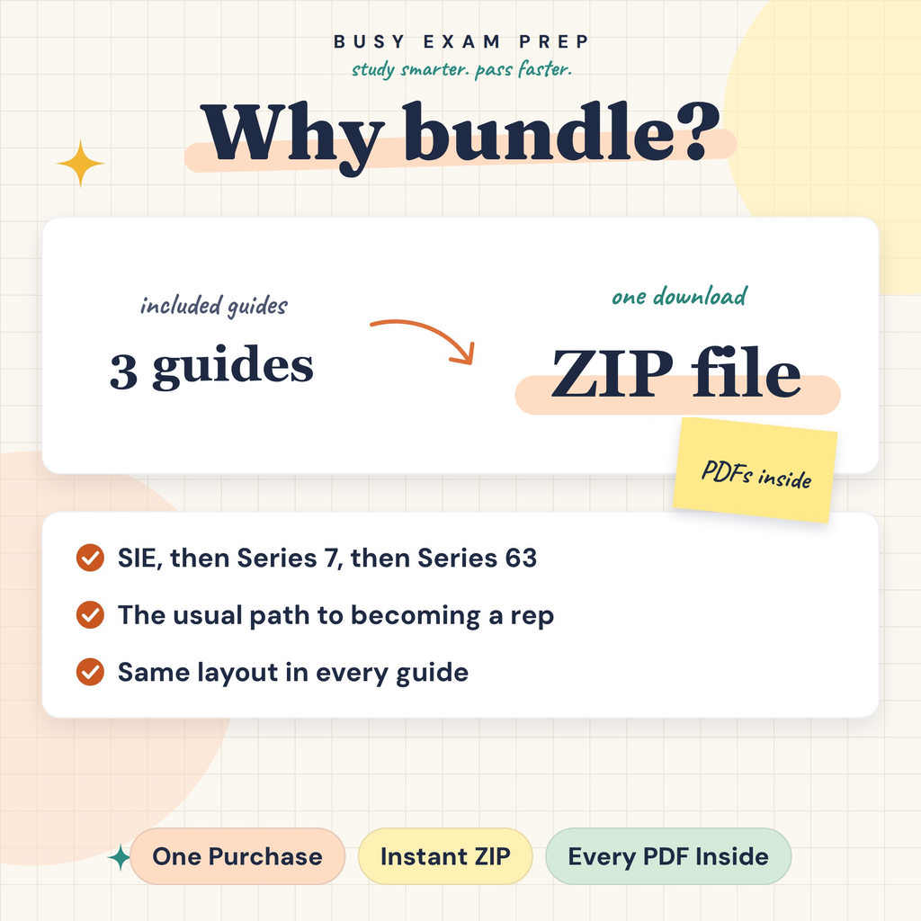 SIE, Series 7 and Series 63 bundle: three included study guides in one ZIP download.