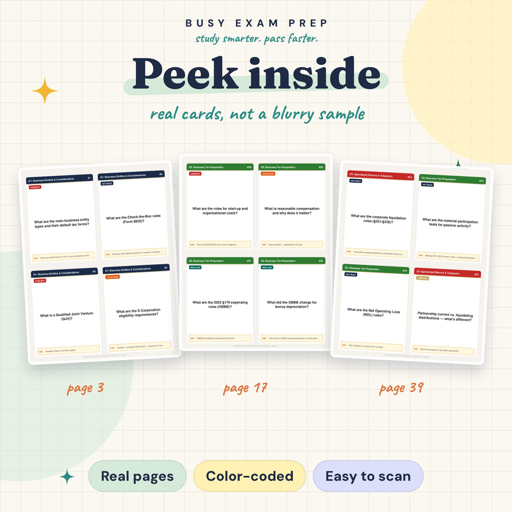 Optional paid add-on: EA Part 2 flashcard page examples from the all-three flashcard Package. Not included with guide-only.