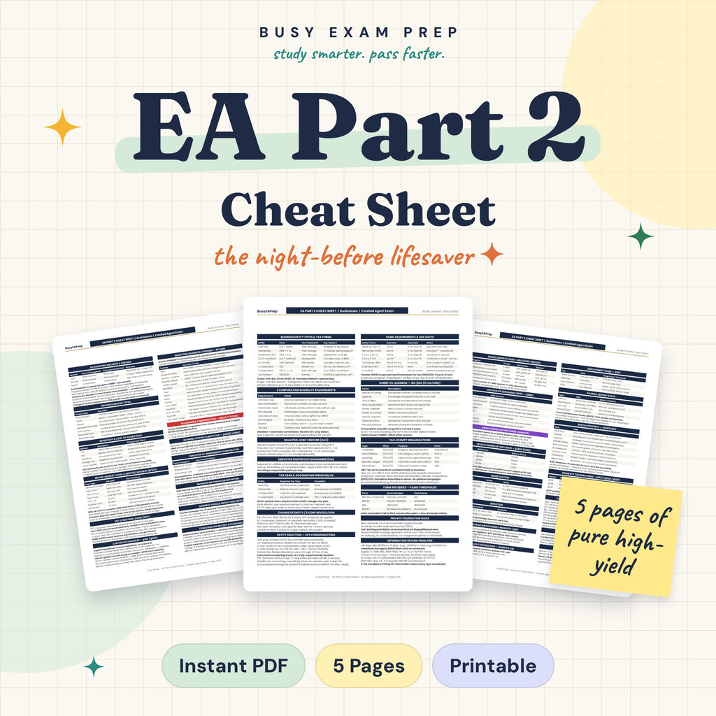 Optional paid add-on: EA Part 2 five-page cheat sheet. Included only when the selected Package names the Cheat Sheet, not guide-only.