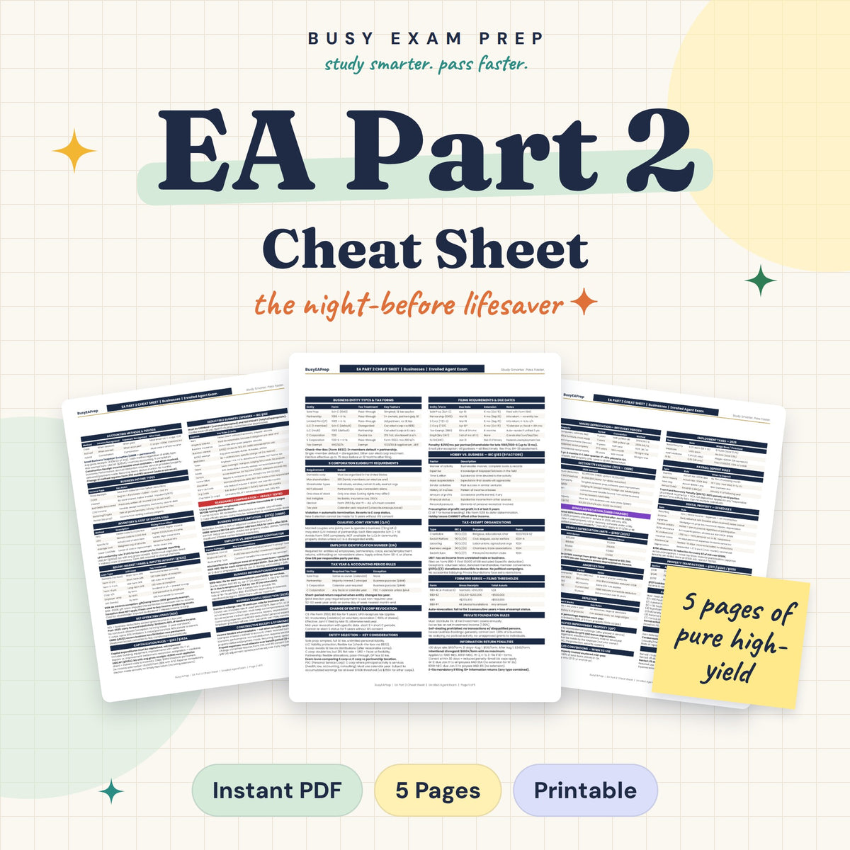 Optional paid add-on: EA Part 2 five-page cheat sheet. Included only when the selected Package names the Cheat Sheet, not guide-only.