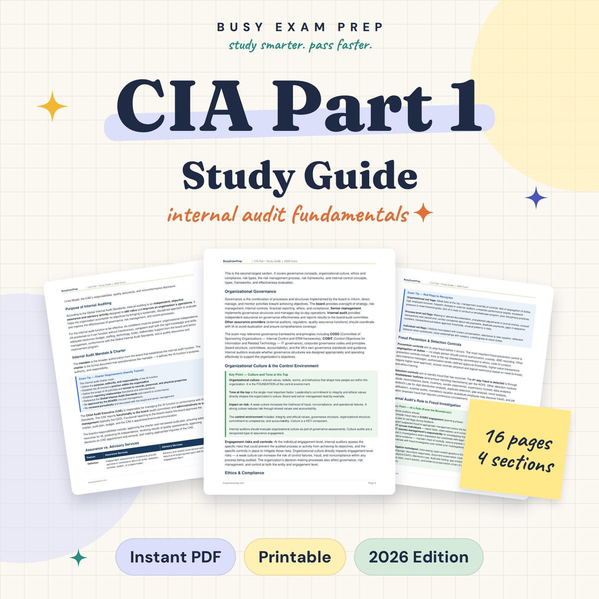 CIA Part 1 Study Guide digital PDF cover and page previews, 16 pages. No printed book.