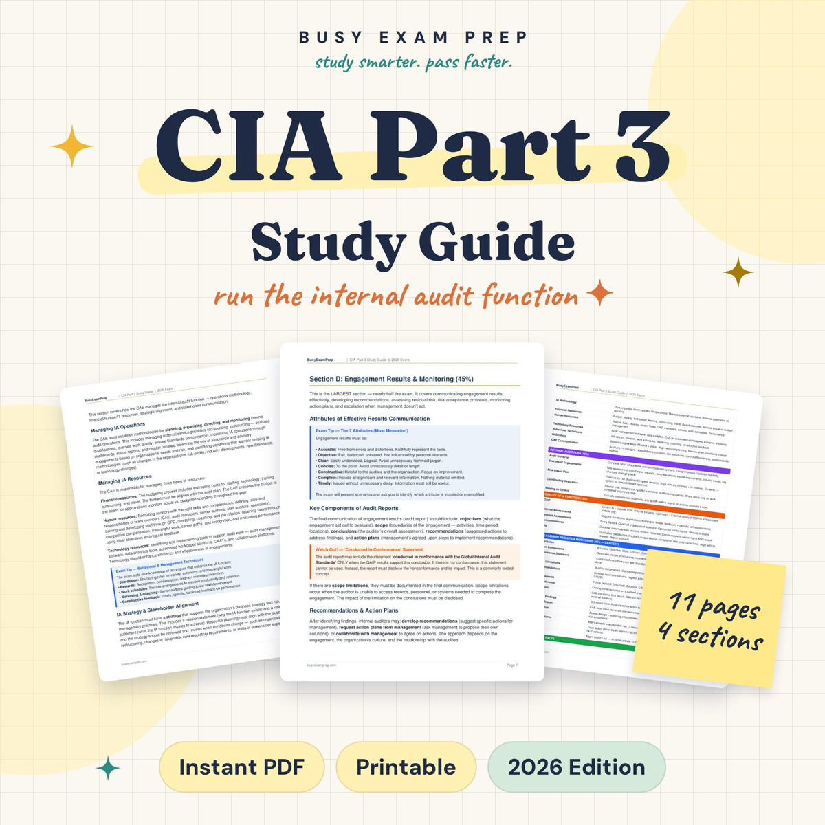 CIA Part 3 Study Guide digital PDF cover and page previews, 11 pages. No printed book.