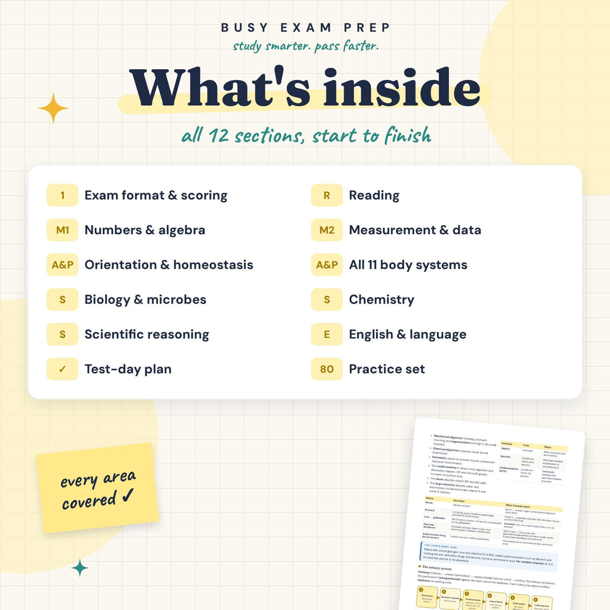 ATI TEAS Study Guide. Contents overview for reading, math, science, English and the 80-question practice set.