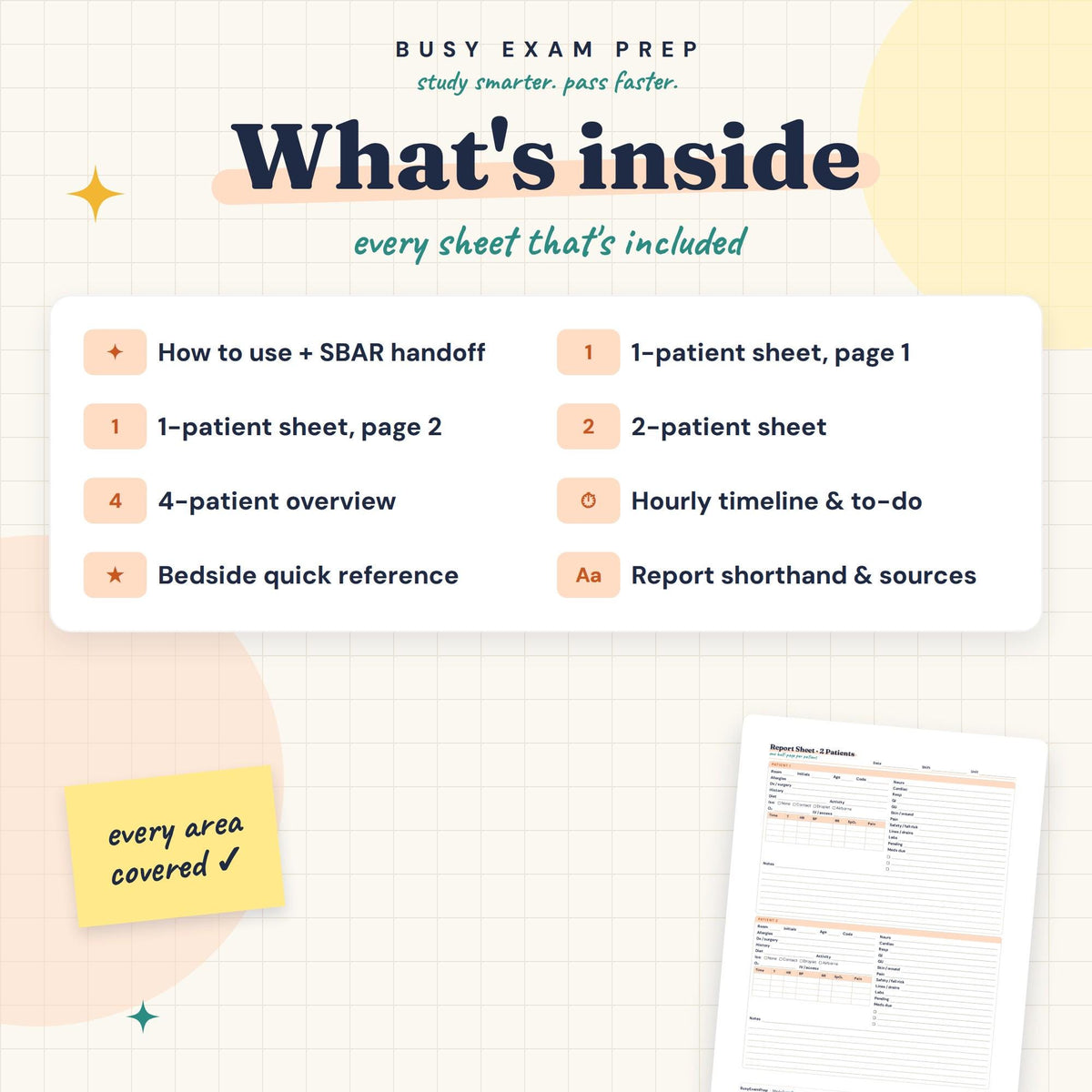Med-Surg Nursing Report Sheet included page overview