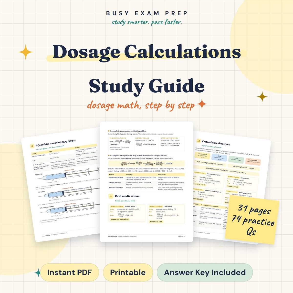 Nursing Dosage Calculations Study Guide digital cover