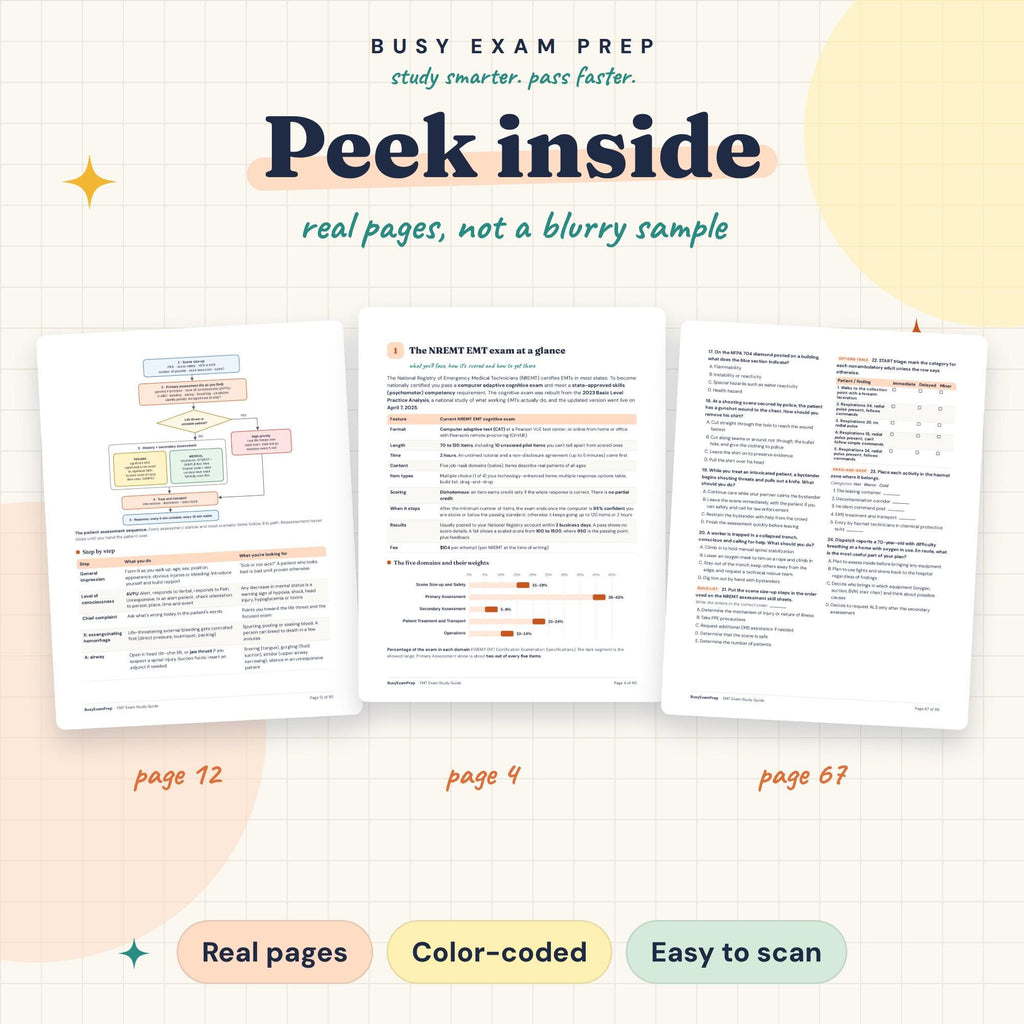 Preview pages from the EMT Exam Study Guide
