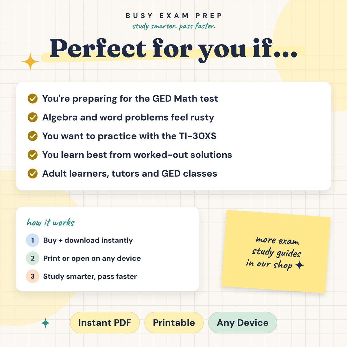 GED Math Study Guide audience and PDF format