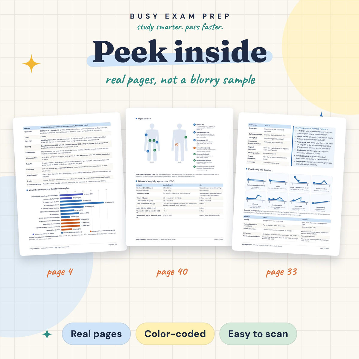 Preview pages from the Medical Assistant CCMA Exam Study Guide