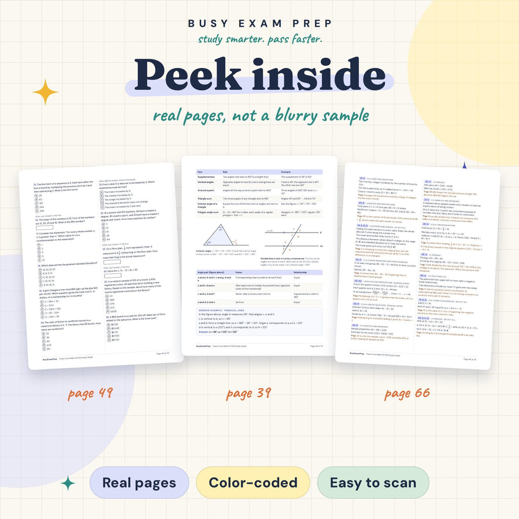 Praxis Core Math 5733 real page previews