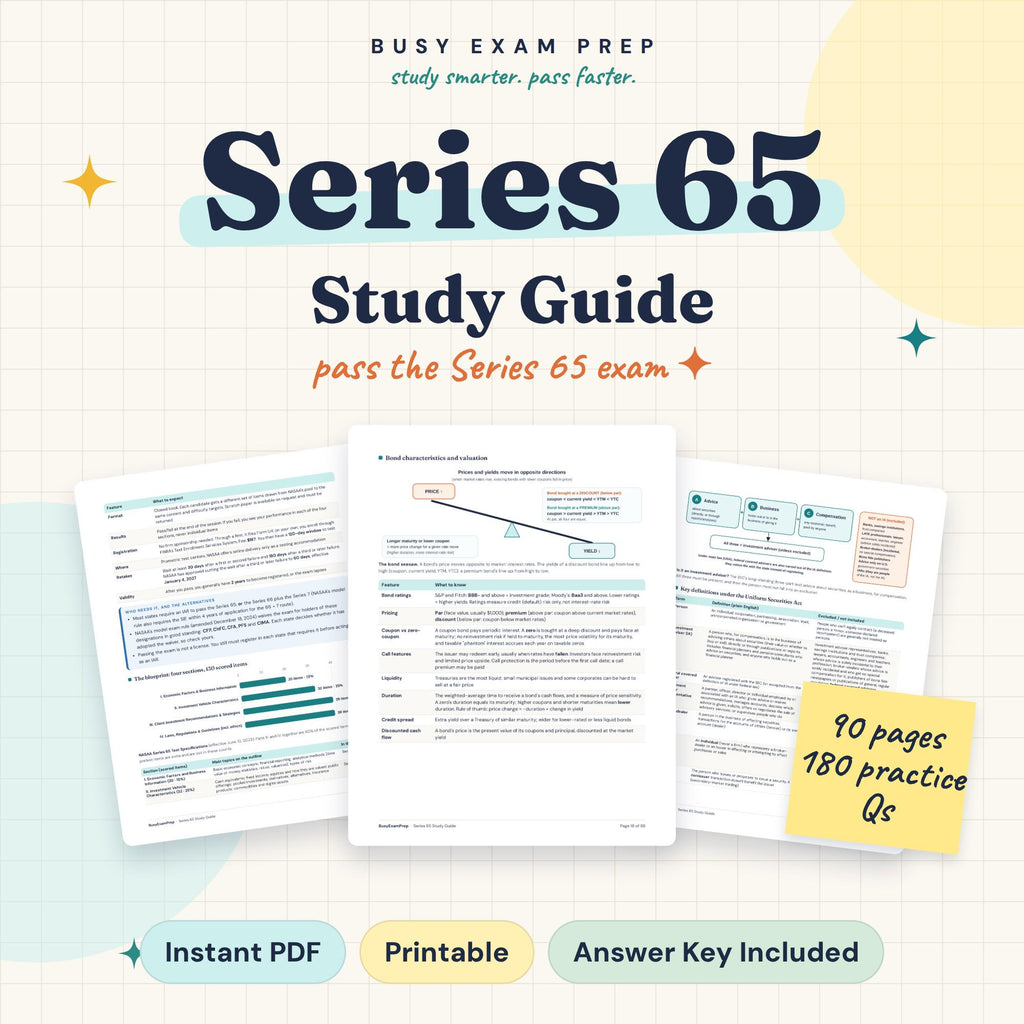 Series 65 study guide cover showing 90 pages