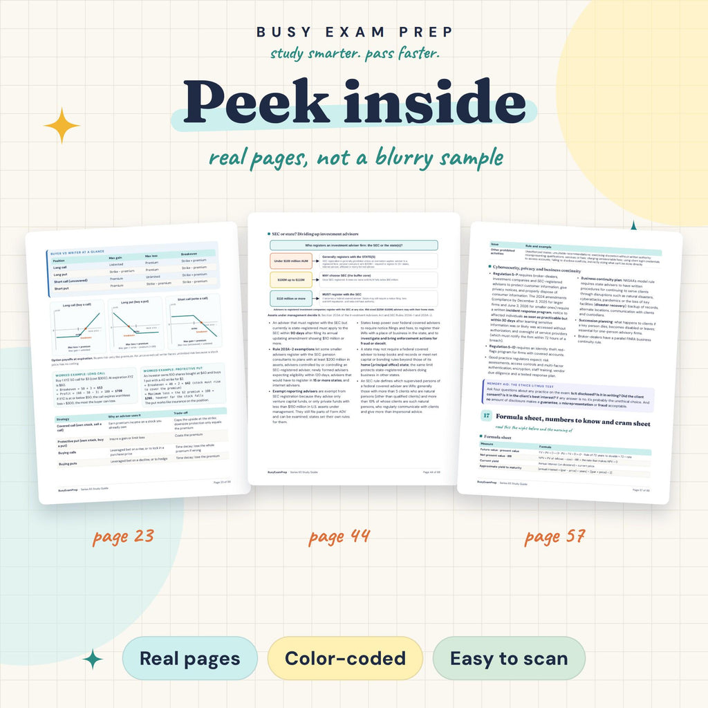 Preview pages from the Series 65 study guide