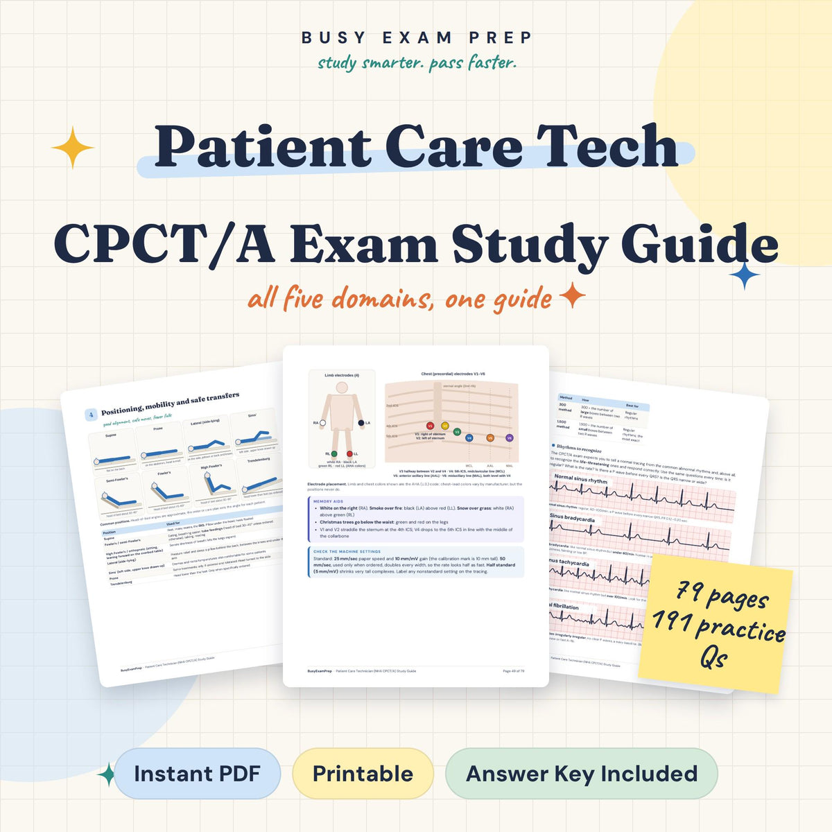 Patient Care Technician CPCT/A Exam Study Guide digital cover, 79 pages and 191 practice questions