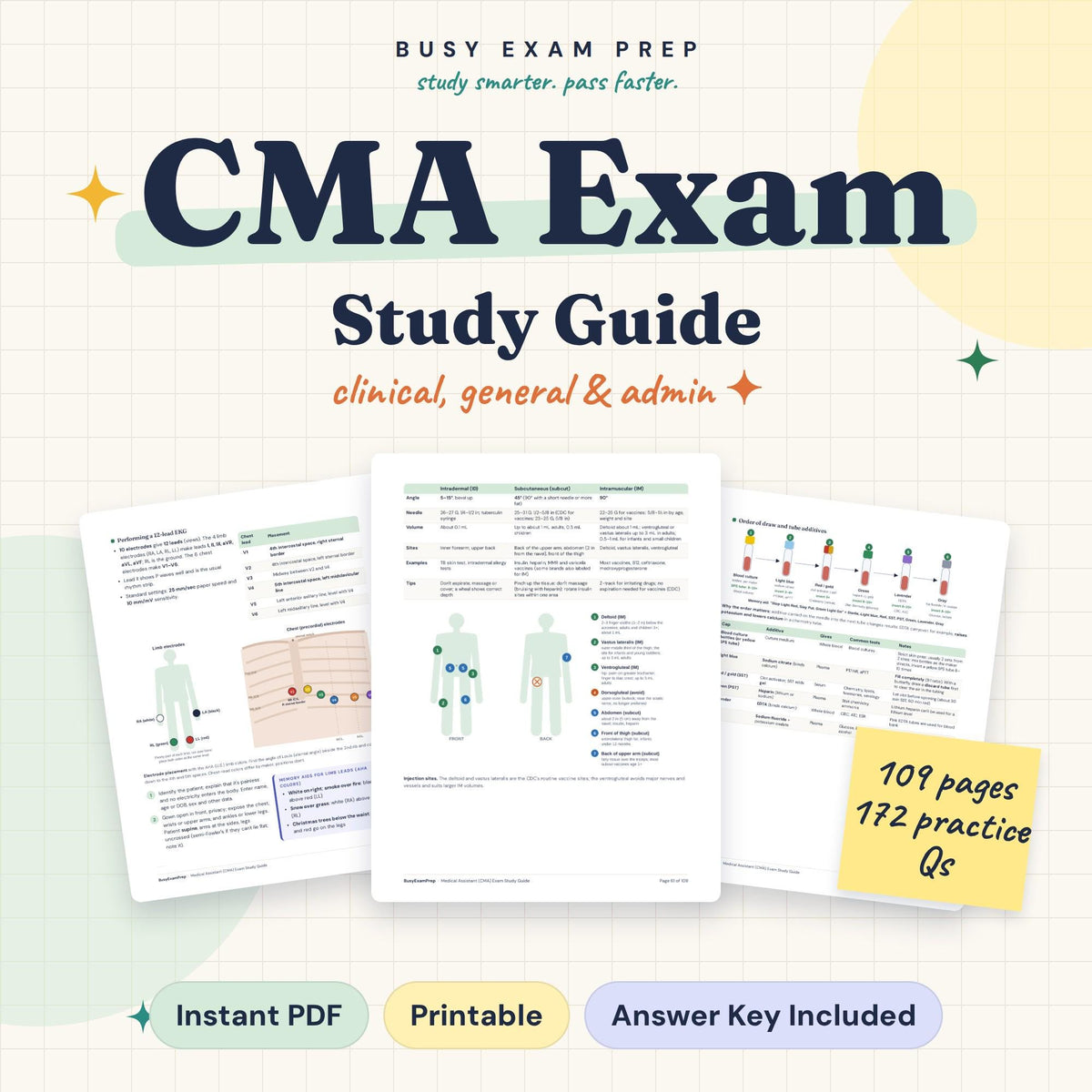 Medical Assistant CMA (AAMA) Exam Study Guide digital cover, 109 pages and 172 practice questions