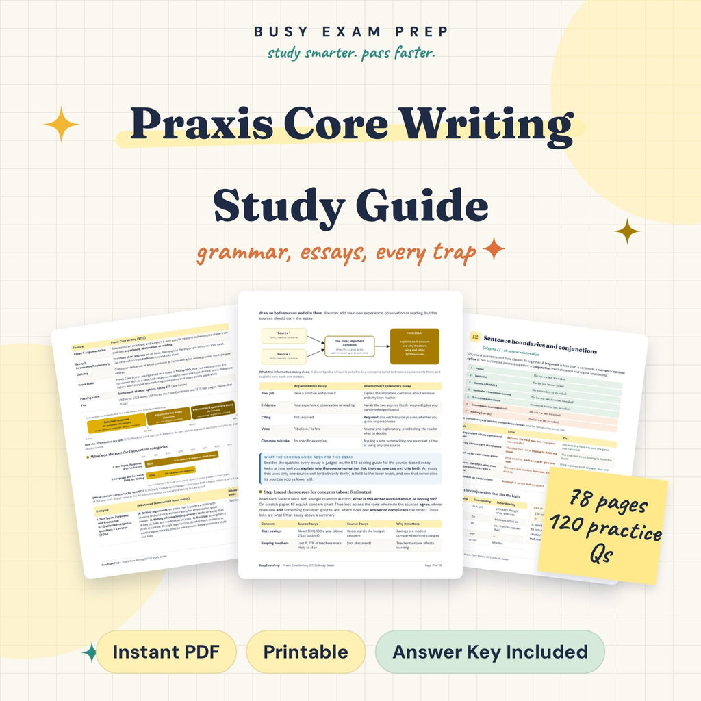 Praxis Core Writing 5723 Study Guide digital cover, 78 pages