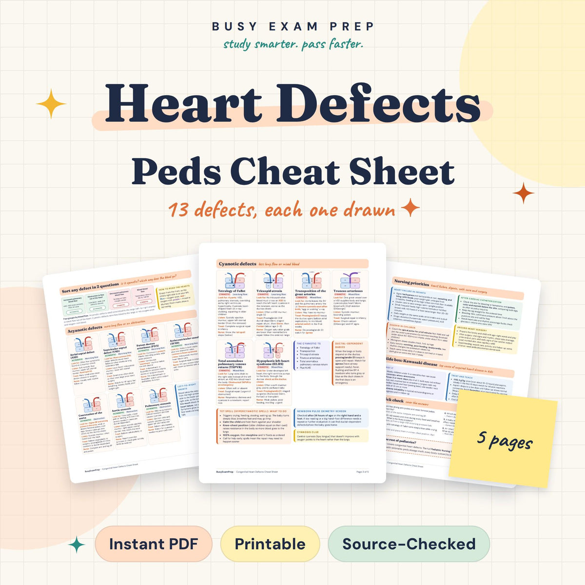Pediatric Heart Defects Cheat Sheet digital PDF cover