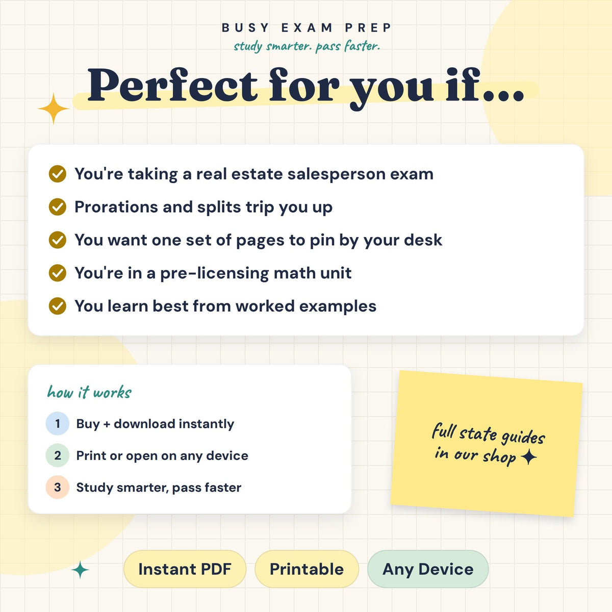Real Estate Math Cheat Sheet audience and digital format