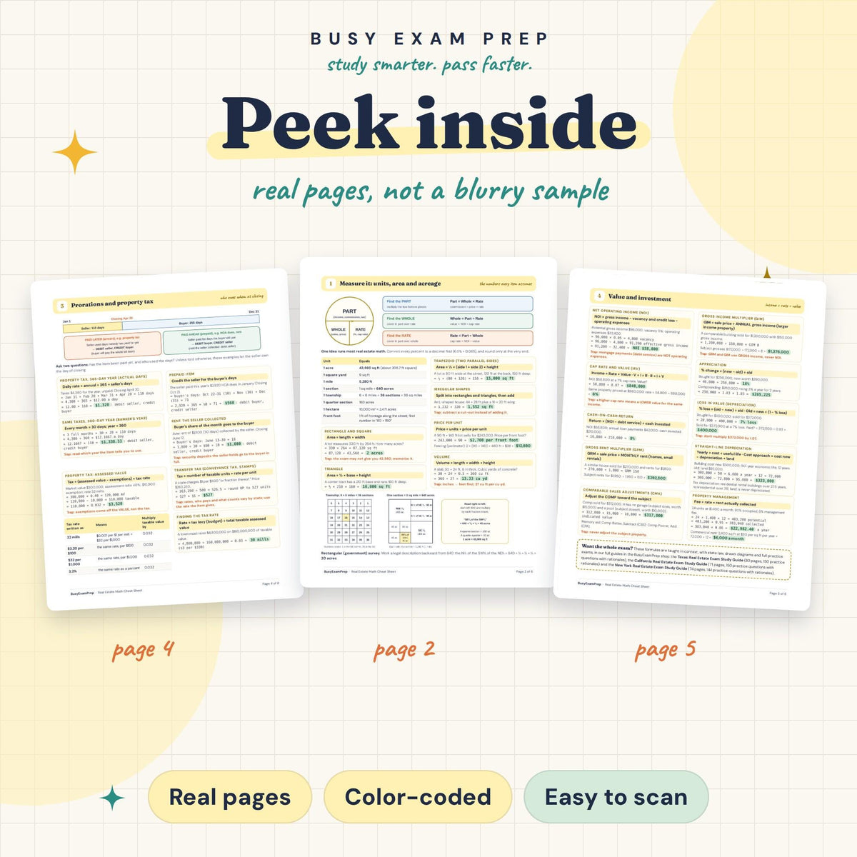 Real Estate Math Cheat Sheet existing page previews