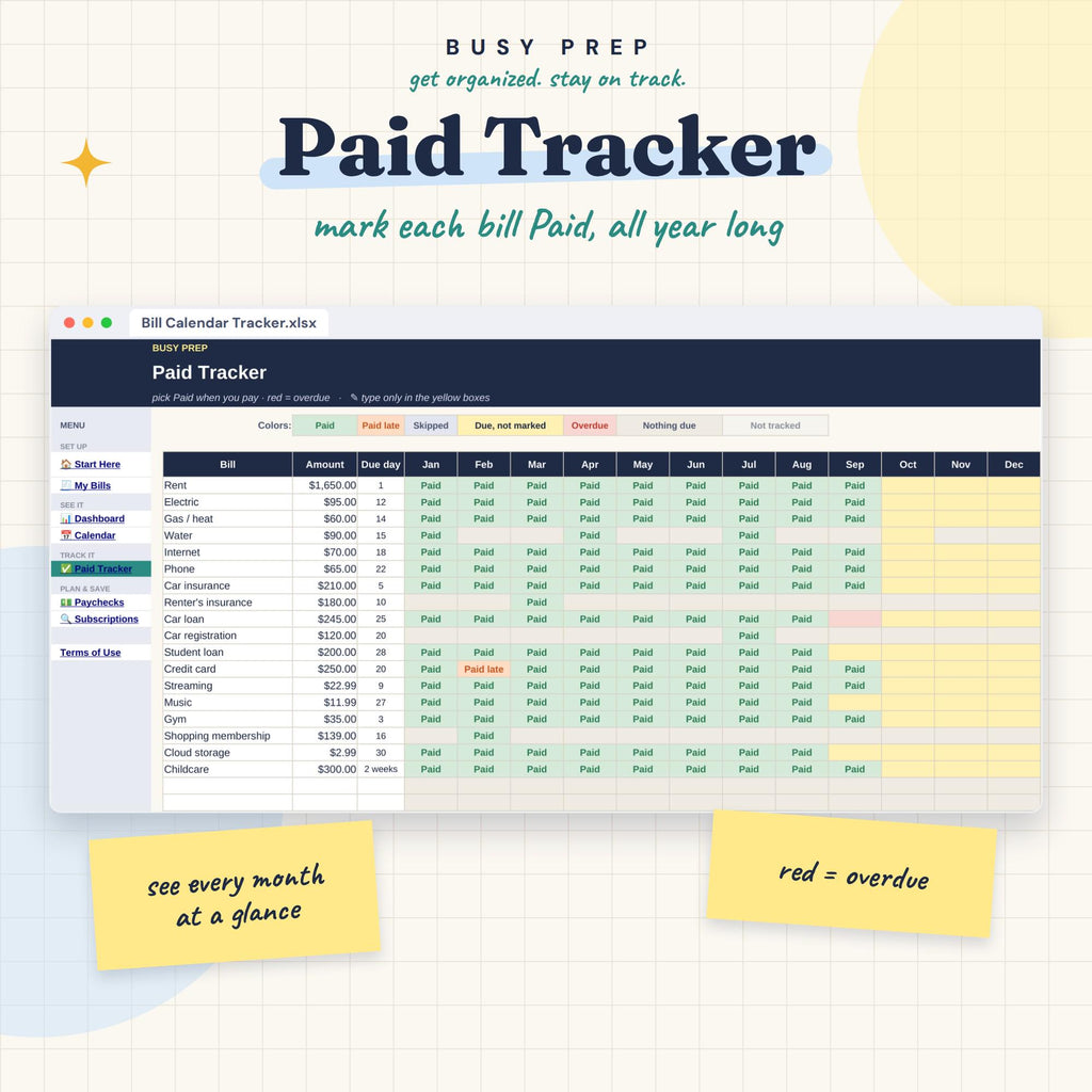Bill Calendar Tracker Spreadsheet, preview 3