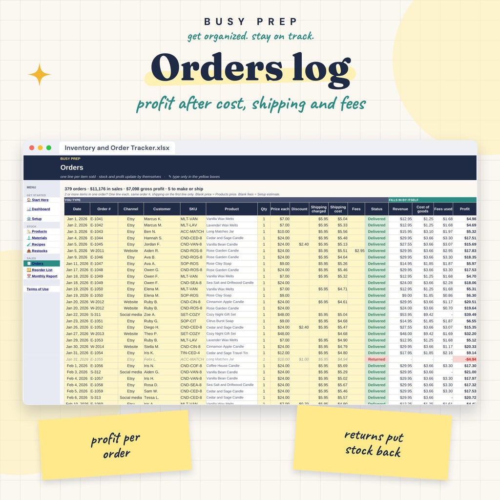 Inventory and Order Tracker Spreadsheet for Small Business, preview 3