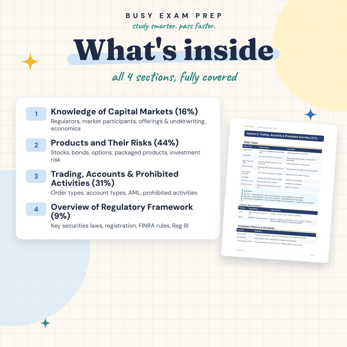 Four topic areas in the SIE study guide