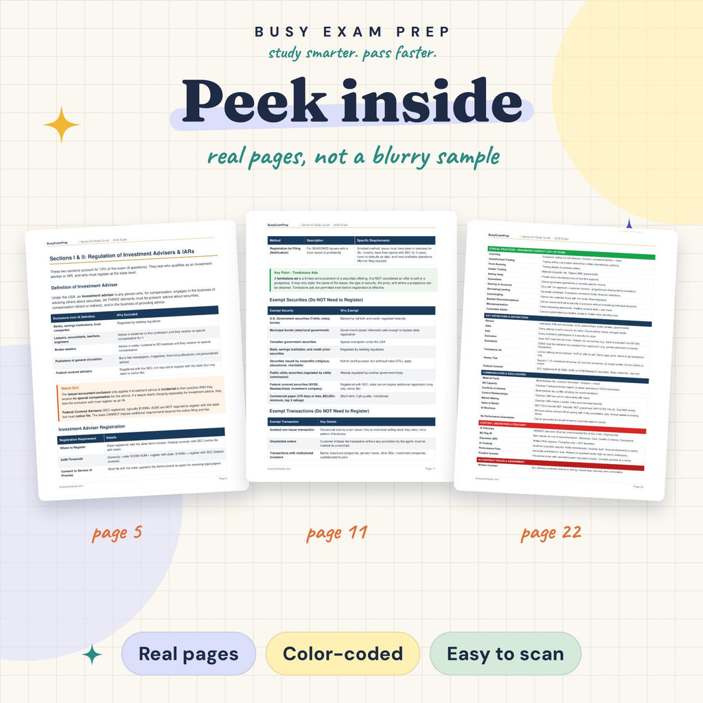 Preview pages from the Series 63 study guide