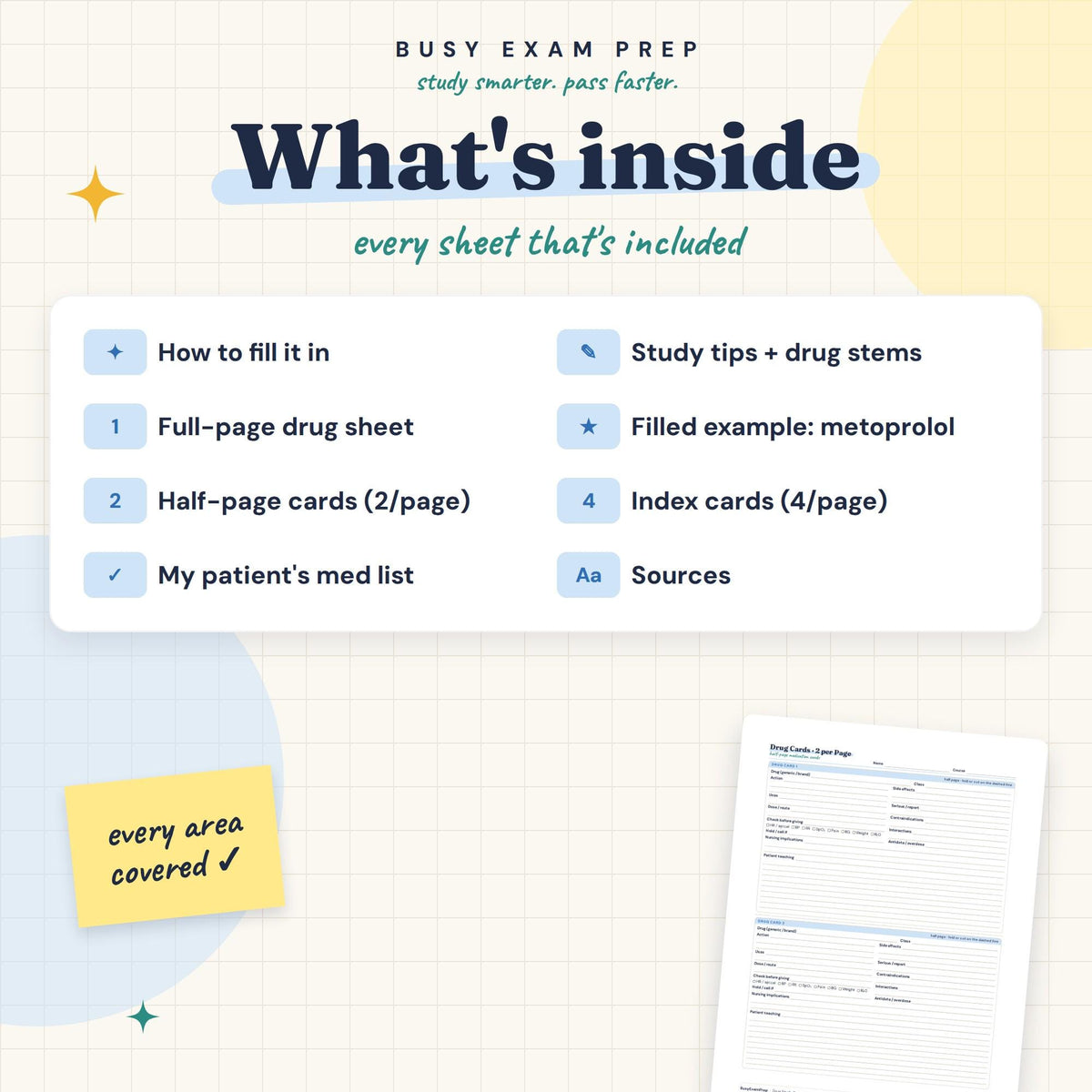 Drug Card Template for Nursing Students included contents overview