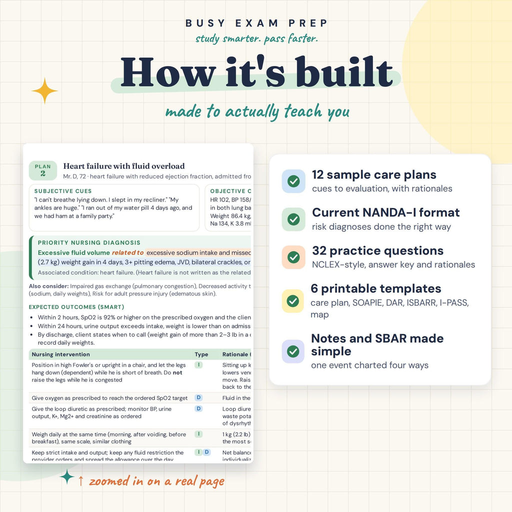 Care Plan Examples for Nursing Students study and form features