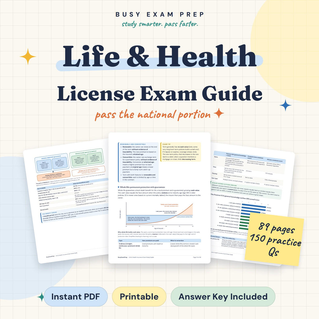 Life and Health Insurance Exam Study Guide digital cover, 89 pages