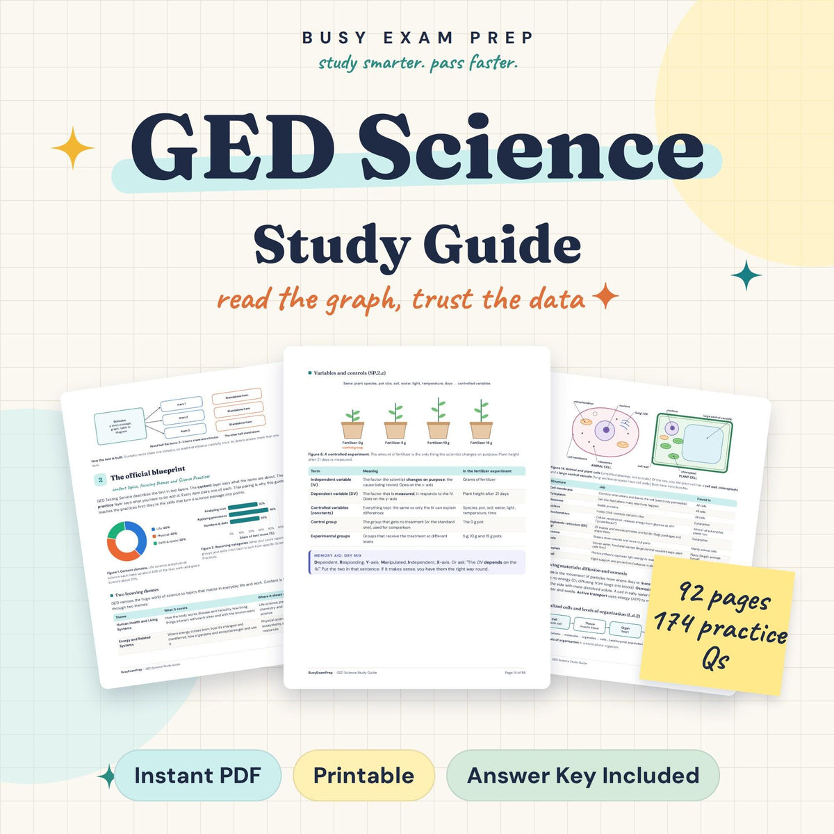 GED Science Study Guide digital cover, 92 pages