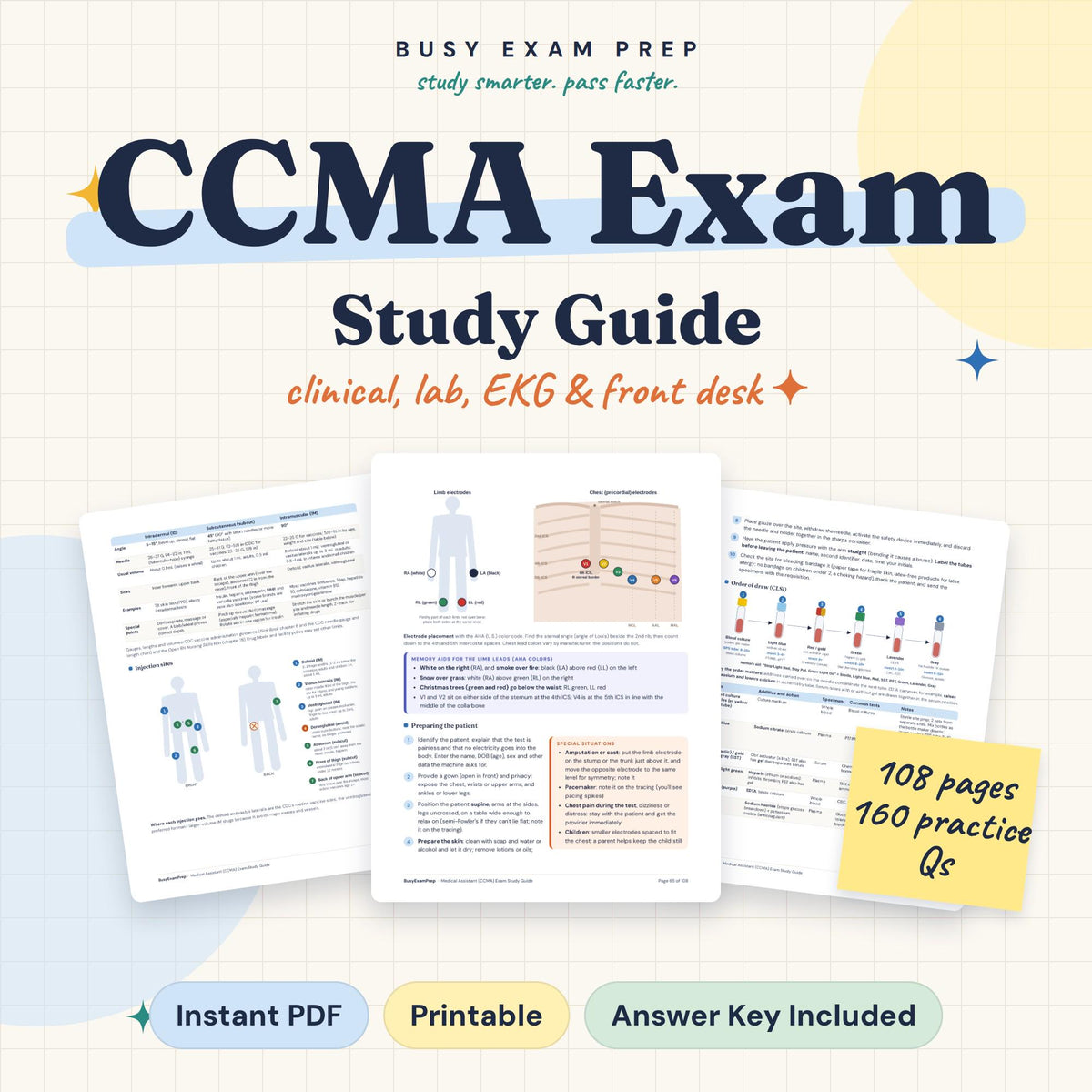Medical Assistant CCMA Exam Study Guide cover showing 108 pages