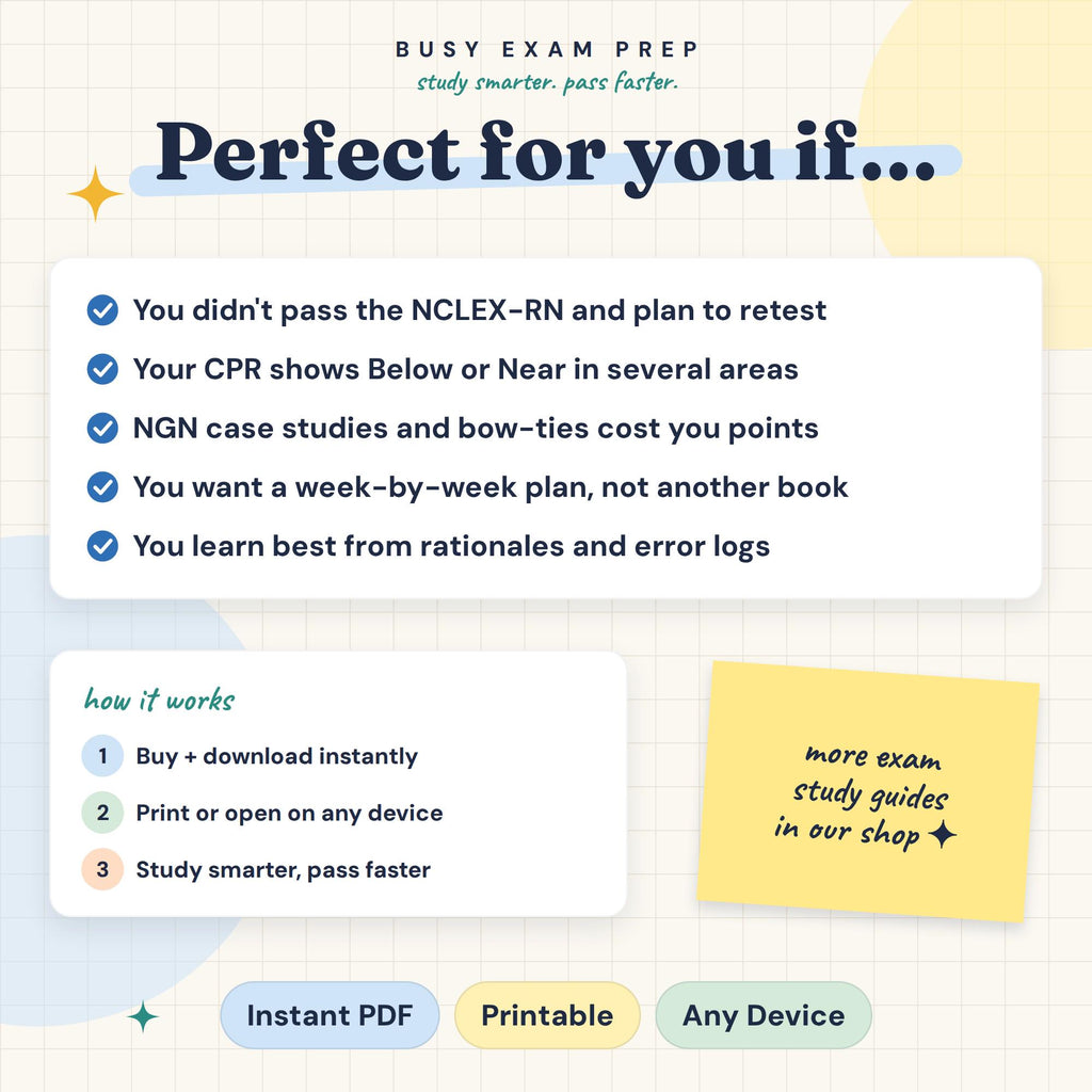 NCLEX-RN Retake Workbook. Intended learners and digital PDF download instructions.