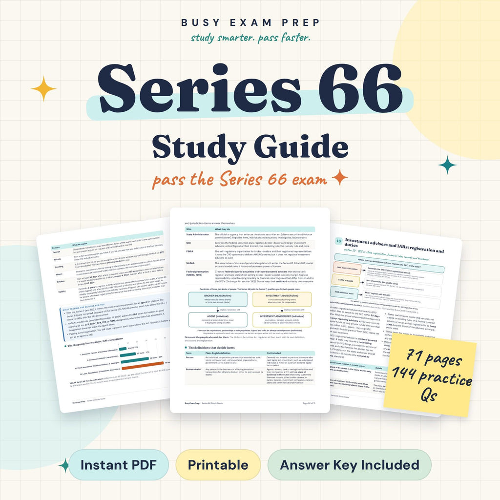 Series 66 study guide cover showing 71 pages