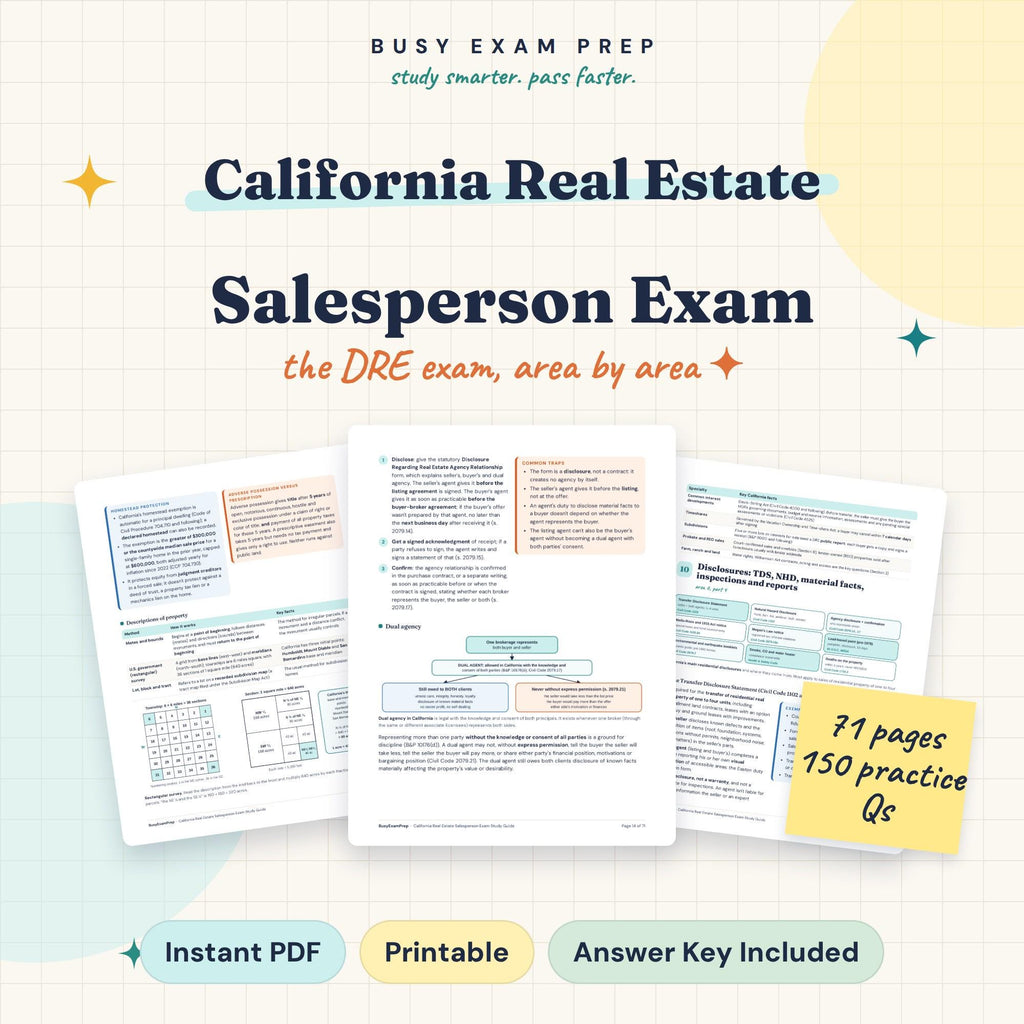 California Real Estate Salesperson Exam Study Guide digital cover, 71 pages