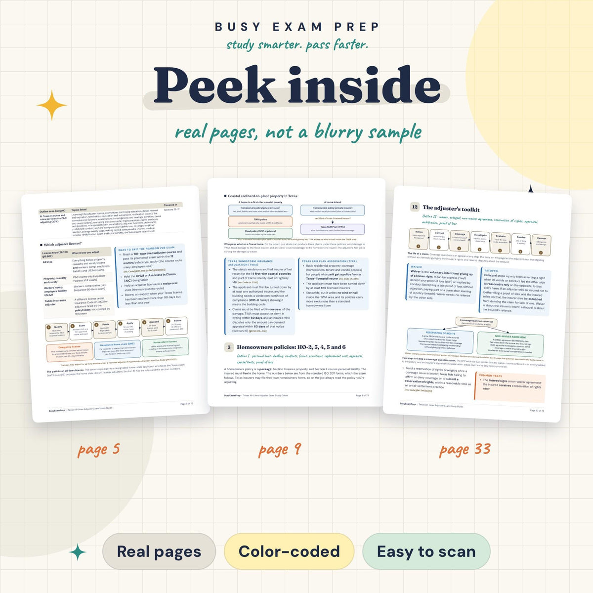 Texas All-Lines Adjuster study-guide real page previews