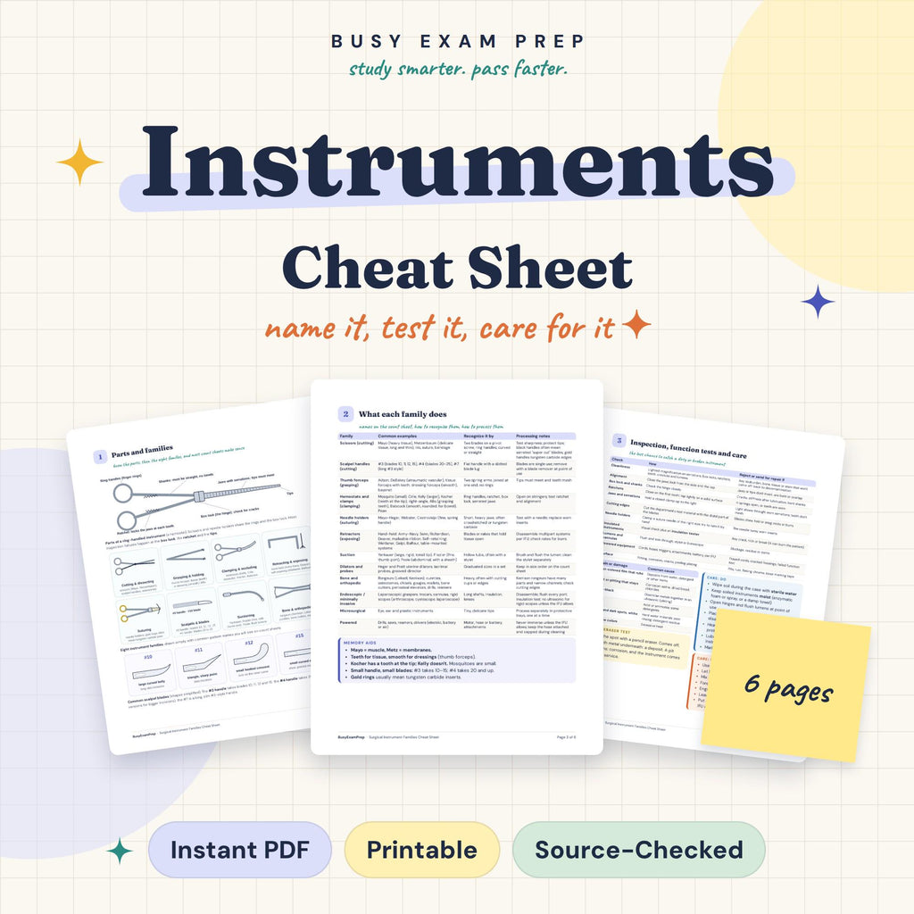 Surgical Instruments Cheat Sheet digital PDF cover