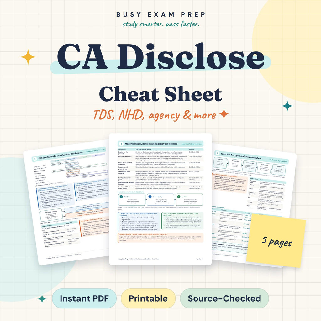 California Real Estate Disclosures Cheat Sheet digital cover, 5 pages