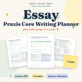 Praxis Core Writing Essay Planner digital cover, 6 pages