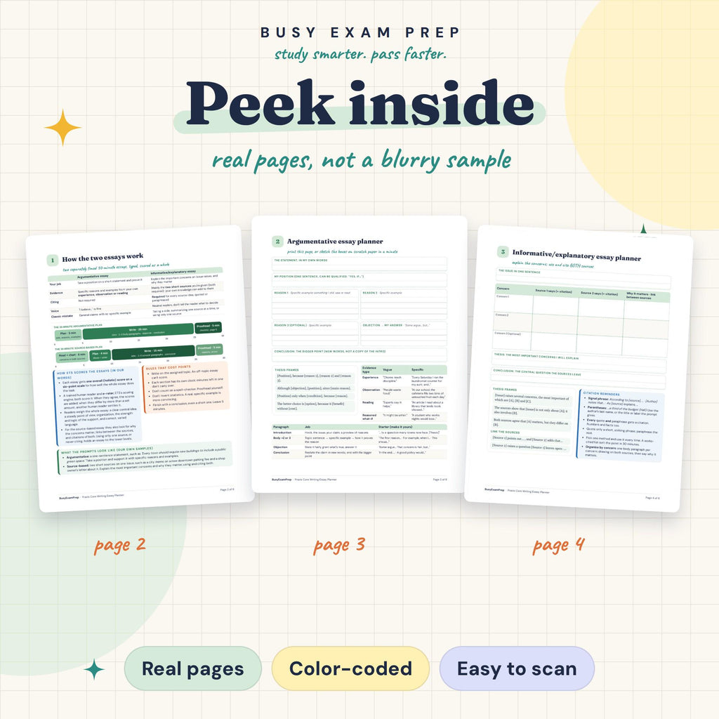 Praxis Core Writing Essay Planner real page previews