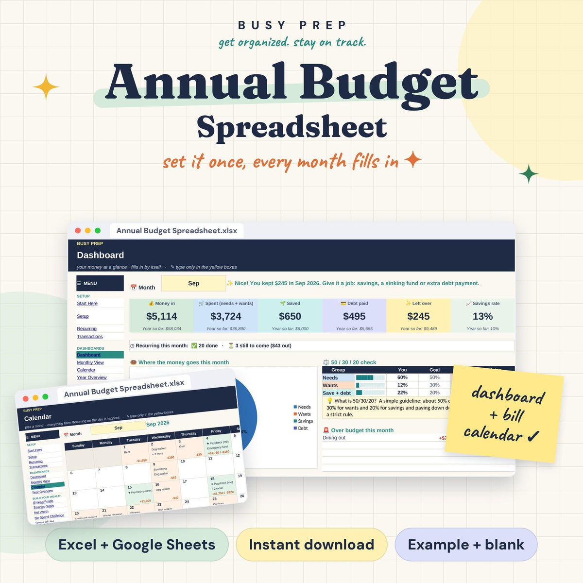 Annual Budget Spreadsheet with Dashboard product preview