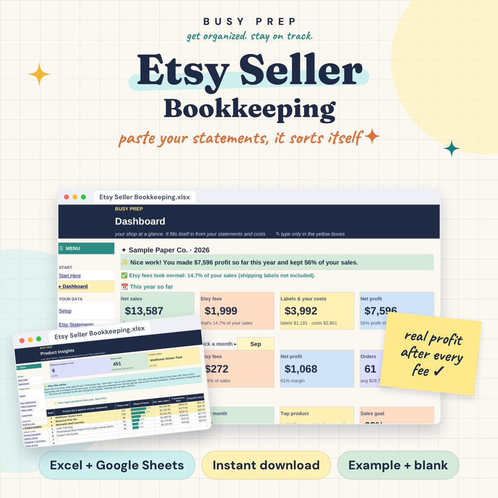 Etsy Seller Bookkeeping Spreadsheet product preview