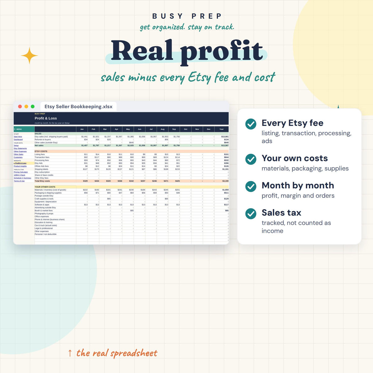Etsy Seller Bookkeeping Spreadsheet, preview 3